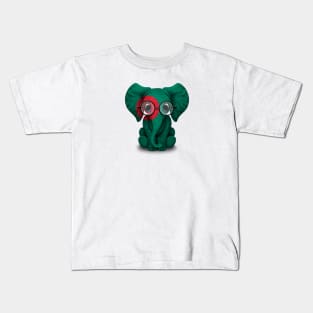 Baby Elephant with Glasses and Bangladeshi Flag Kids T-Shirt